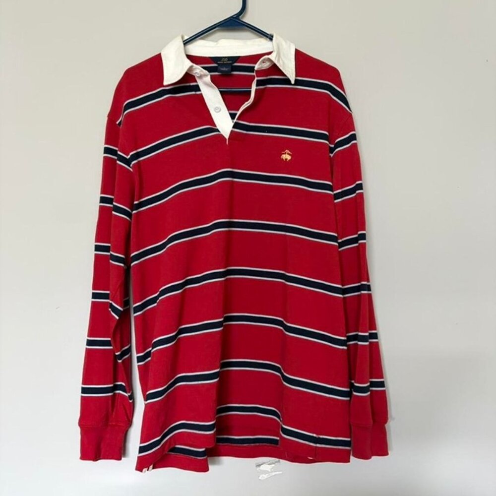 Brooks Brothers red striped rugby style long sleeve shirt